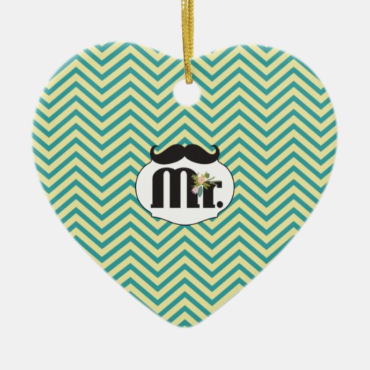 Chalkboard de heer Yellow en Green Zigzag Chevron Keramisch Ornament (Voorkant)