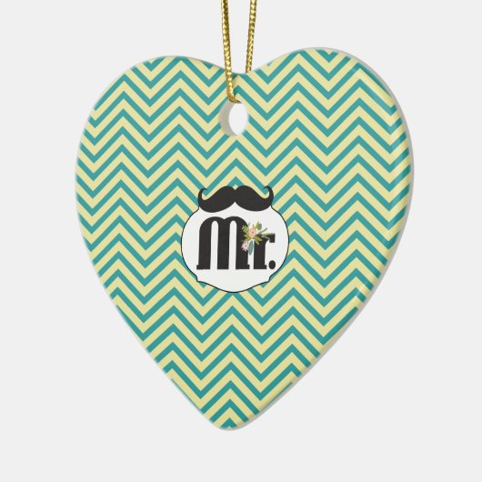 Chalkboard de heer Yellow en Green Zigzag Chevron Keramisch Ornament (Links)