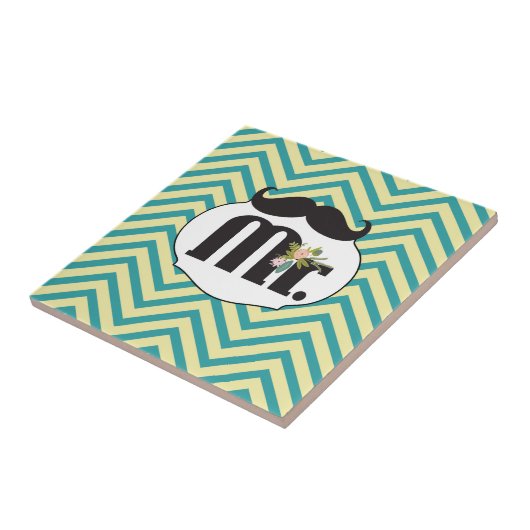 Chalkboard de heer Yellow en Green Zigzag Chevron Tegeltje (Zijkant)