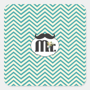 Chalkboard de heer Yellow en Green Zigzag Chevron Vierkante Sticker