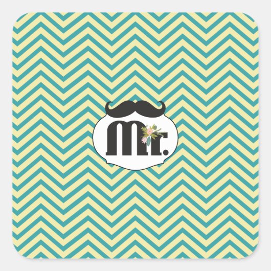 Chalkboard de heer Yellow en Green Zigzag Chevron Vierkante Sticker (Voorkant)
