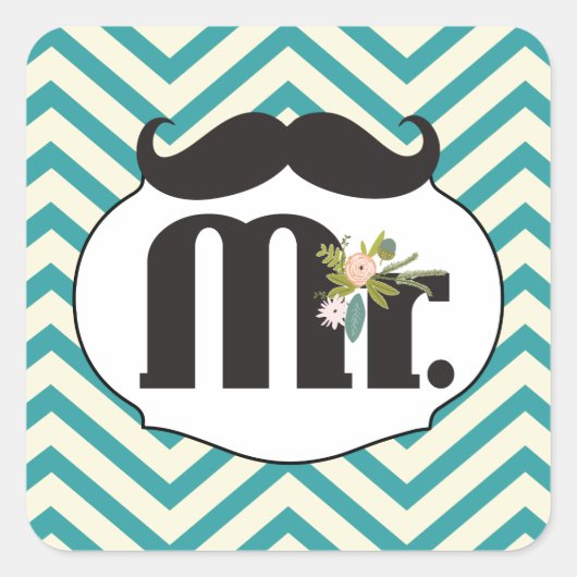 Chalkboard de heer Yellow en Green Zigzag Chevron Vierkante Sticker (Voorkant)