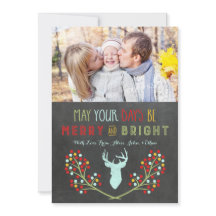 Chalkboard Deer Antlers Floral kerstkaarten