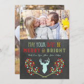 Chalkboard Deer Antlers Floral kerstkaarten Feestdagenkaart (Voorkant / Achterkant)