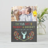 Chalkboard Deer Antlers Floral kerstkaarten Feestdagenkaart (Staand voorkant)