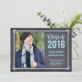 Chalkboard Delight Afstuderen Announcement Blue Aankondiging (Staand voorkant)