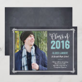 Chalkboard Delight Afstuderen Announcement Blue Aankondiging (Voorkant / Achterkant)