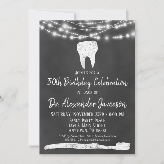 Chalkboard Dentist Birthday Party Invitation Kaart (Voorkant)