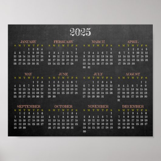 Chalkboard Design 2025 Kalender Poster (Voorkant)