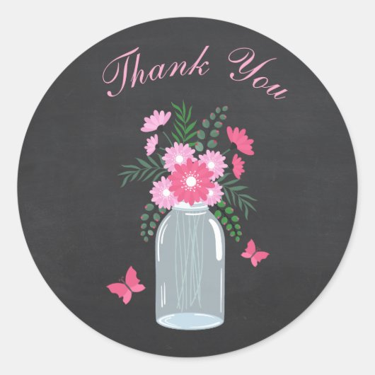 Chalkboard Design Floral Mason Jar Ronde Sticker (Voorkant)