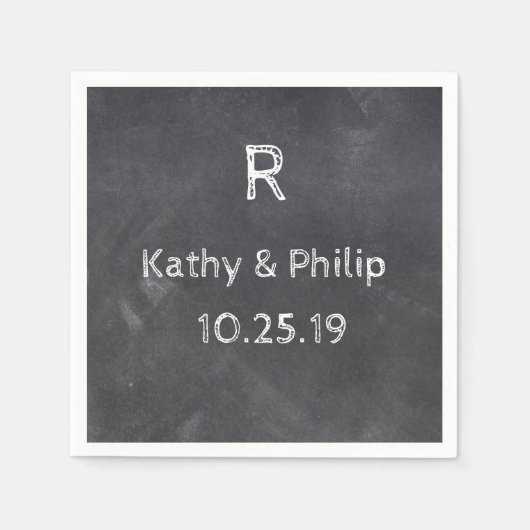 Chalkboard Design Rustic Wedding Monogram Namen Servet (Voorkant)