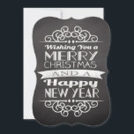 Chalkboard die je vrolijk kerstfeest geeft kaart<br><div class="desc">..en een gelukkig nieuw jaar! Nieuw modern  landontwerp,  donkergrijze achtergrond met witte letters en decoratieve elementen.</div>