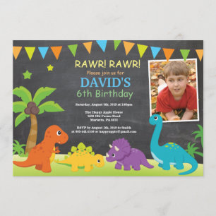 Chalkboard Dinosaur Birthday Invitation Dino Party Kaart
