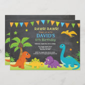 Chalkboard Dinosaur Birthday Invitation Dino Party Kaart (Voorkant / Achterkant)