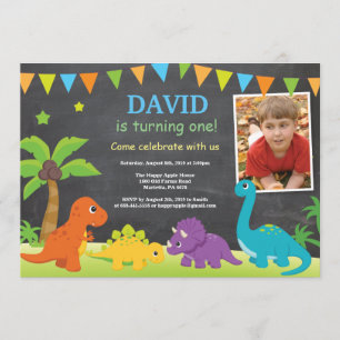 Chalkboard Dinosaur Birthday Invitation Dino Party Kaart