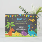 Chalkboard Dinosaur Birthday Invitation Dino Party Kaart (Staand voorkant)