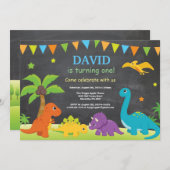 Chalkboard Dinosaur Birthday Invitation Dino Party Kaart (Voorkant / Achterkant)