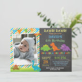 Chalkboard Dinosaur Birthday Invitation Dino Party Kaart (Staand voorkant)