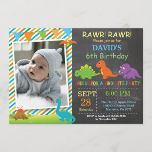 Chalkboard Dinosaur Birthday Invitation Dino Party Kaart