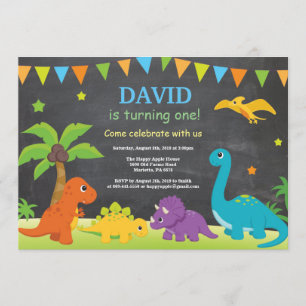 Chalkboard Dinosaur Birthday Invitation Dino Party Kaart