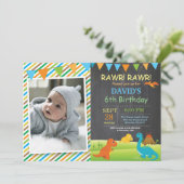 Chalkboard Dinosaur Birthday Invitation Dino Party Kaart (Staand voorkant)