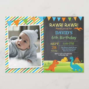 Chalkboard Dinosaur Birthday Invitation Dino Party Kaart
