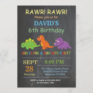 Chalkboard Dinosaur Birthday Invitation Dino Party Kaart