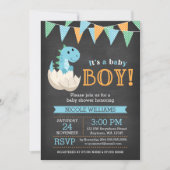 Chalkboard Dinosaur Boy Baby Shower Invitations Kaart (Voorkant)