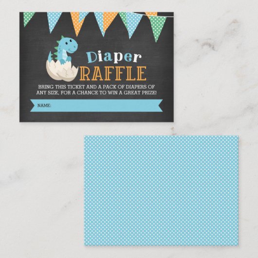 Chalkboard Dinosaurus Jongen Luier Raffle Ticket Informatiekaartje (Voorkant / Achterkant)