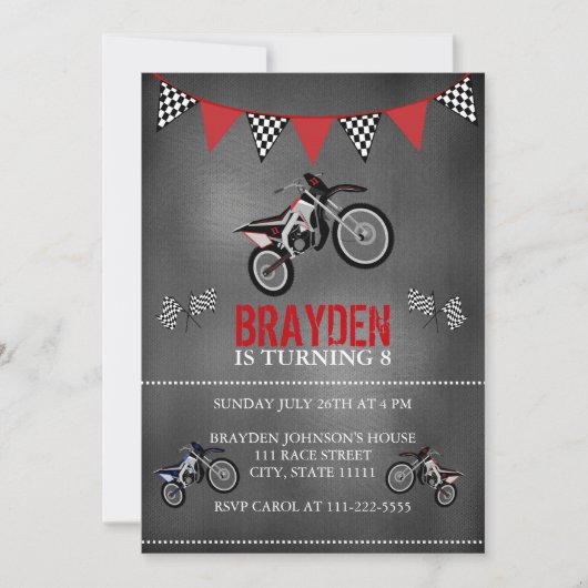 Chalkboard Dirt Bike Birthday Uitnodiging (Voorkant)
