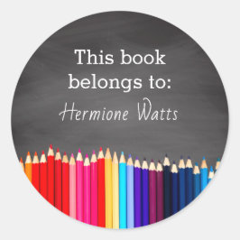 Chalkboard Dit boek behoort tot potloden Bookplate Ronde Sticker