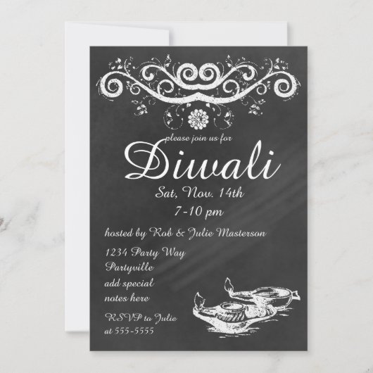 Chalkboard Diwali met Deepas en Lotus Kaart (Voorkant)