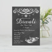 Chalkboard Diwali met Deepas en Lotus Kaart (Staand voorkant)