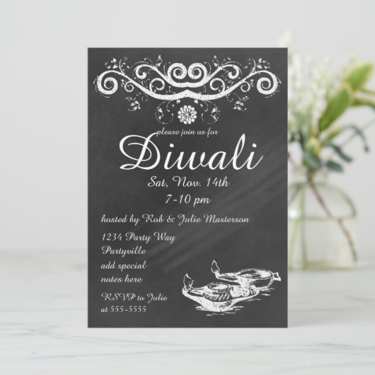 Chalkboard Diwali met Deepas en Lotus Kaart (Staand voorkant)