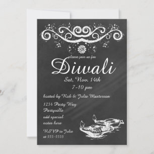 Chalkboard Diwali met Deepas en Lotus Kaart