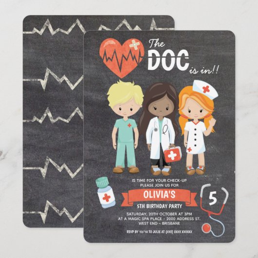 Chalkboard Doc... in Doctor Birthday Kaart (Voorkant / Achterkant)