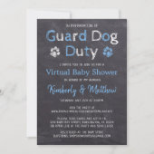 Chalkboard Dog Blue Boy Virtual Baby shower Kaart (Voorkant)