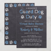 Chalkboard Dog Blue Boy Virtual Baby shower Kaart (Voorkant / Achterkant)