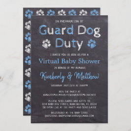 Chalkboard Dog Blue Boy Virtual Baby shower Kaart