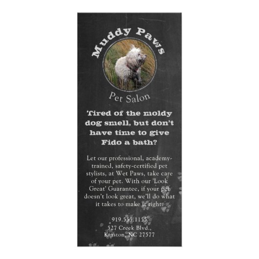Chalkboard Dog Grooming Services Reclamekaart (Voorkant)
