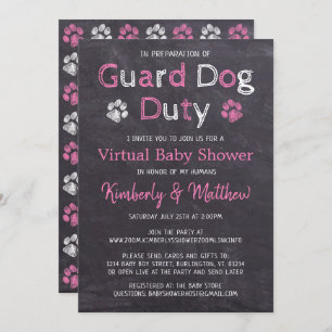 Chalkboard Dog Pink Girl Virtual Baby shower Kaart