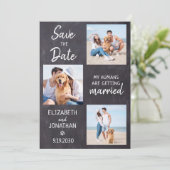 Chalkboard Dog Wedding Photo Collage Save The Date (Staand voorkant)
