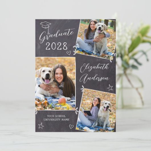 Chalkboard Doodle 3 Foto Uniek Afstuderen Aankondiging (Staand voorkant)