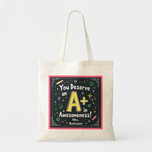 Chalkboard Doodle Canvas tas - A + in Awesomeness! (Voorkant)