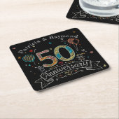 Chalkboard Doodles 50e Jubileum gepersonaliseerd Kartonnen Onderzetters (Schuin)