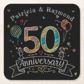 Chalkboard Doodles 50e Jubileum gepersonaliseerd Kartonnen Onderzetters (Voorkant)