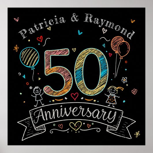 Chalkboard Doodles 50e Jubileum gepersonaliseerd Poster (Voorkant)