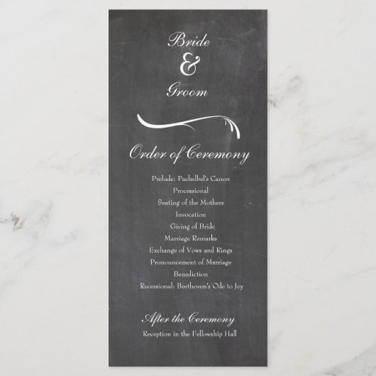 Chalkboard Dove Wedding Programma Programmakaart (Achterkant)