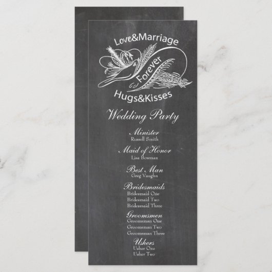  Chalkboard Dove Wedding Programma Programmakaart (Voorkant / Achterkant)