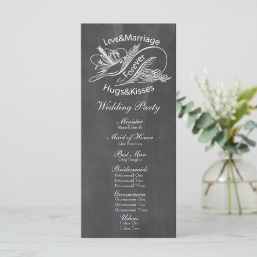 Chalkboard Dove Wedding Programma Programmakaart (Staand voorkant)